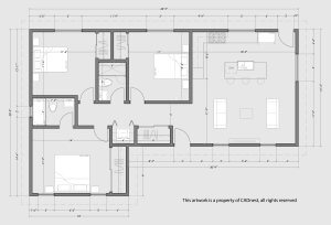 ILIA floor plan — 1,200 sq ft, 3 bedroom 2 bathroom ADU layout