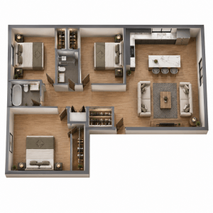 room addition interior — open-plan living and kitchen