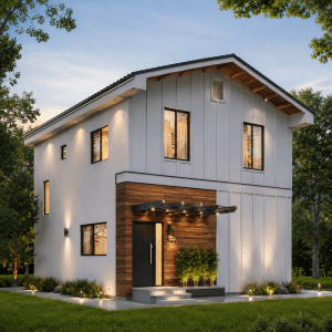 Hayan two-story residence, front exterior view — 1,200 sq ft home with second-floor terrace
